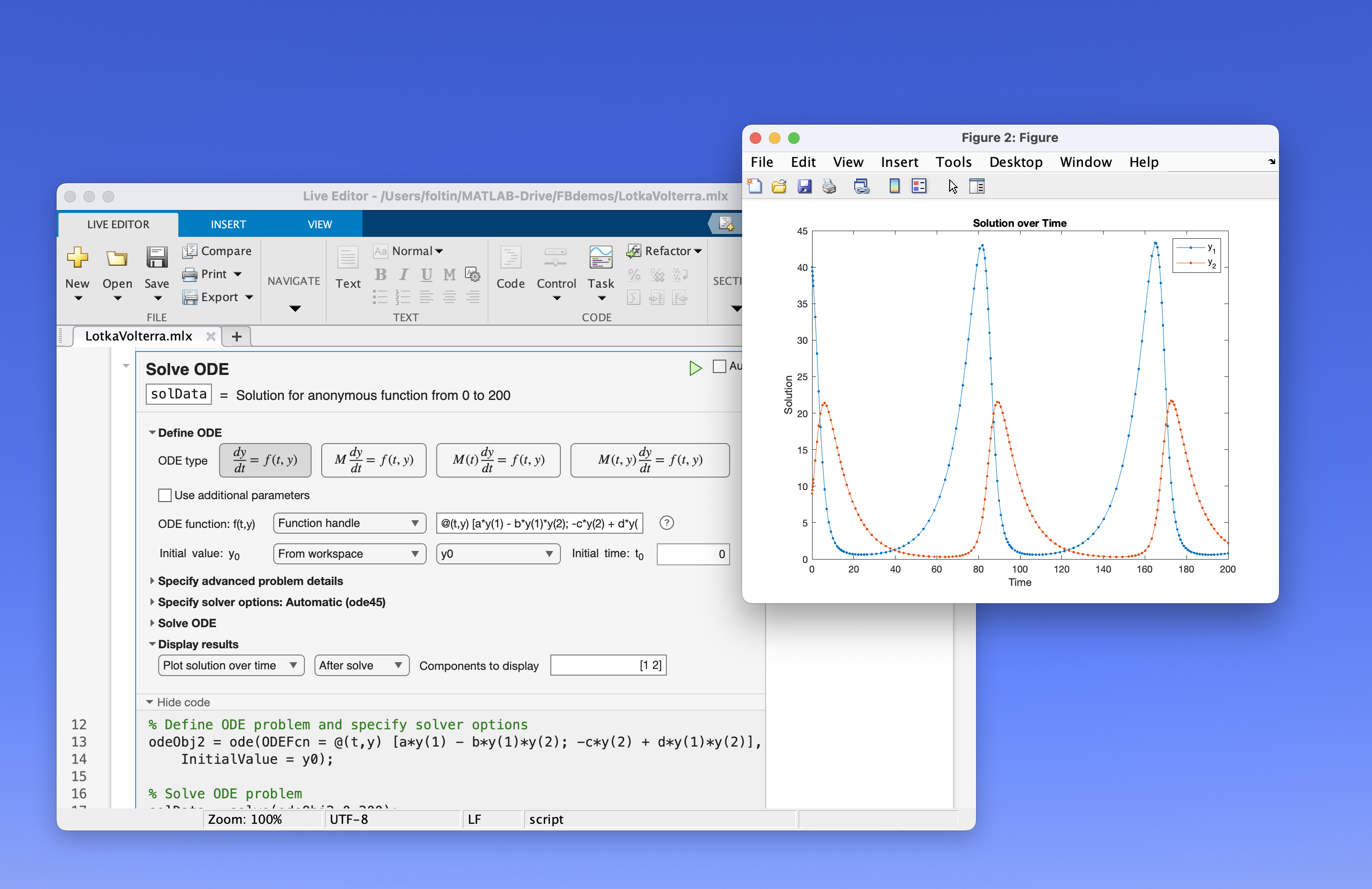 Solve ODE Live Editor Task